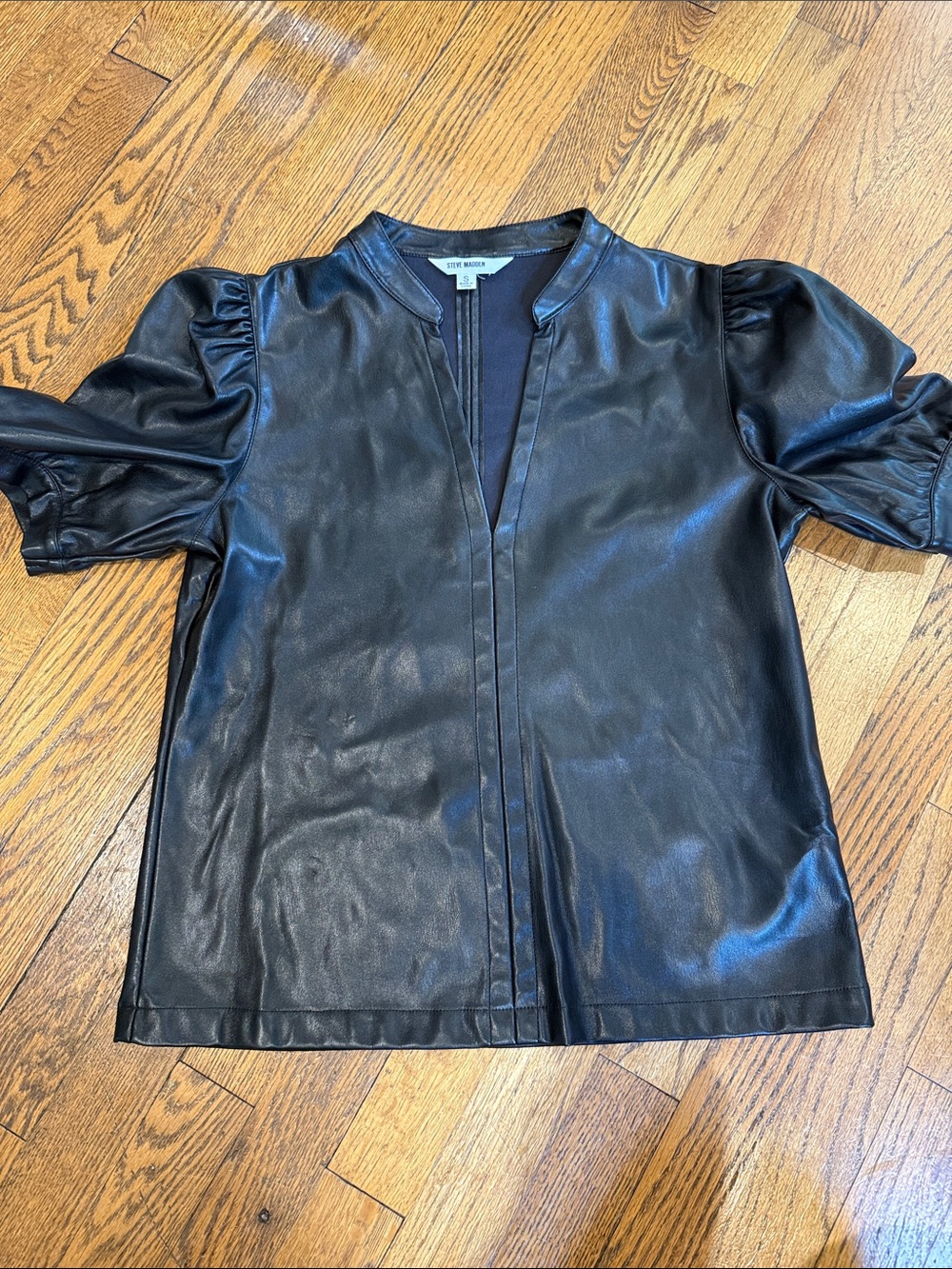 Black Faux Leather Short Sleeve Shirt